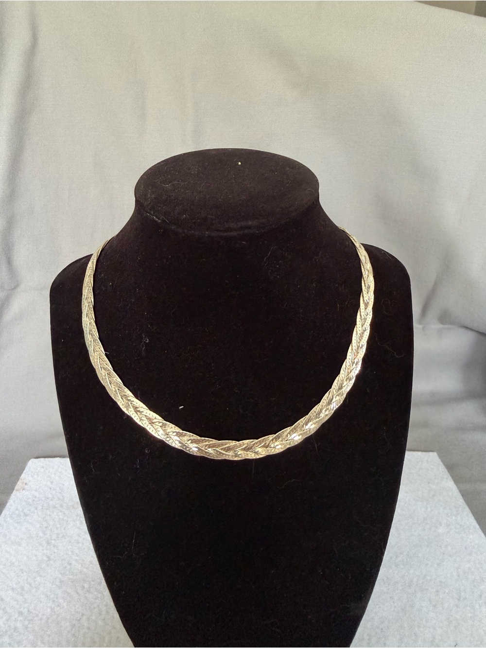 Italian .924 Silver Braided Herringbone Choker Necklace.